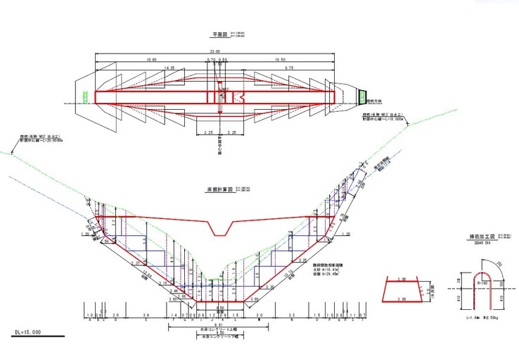 治山ダム　平面設計図